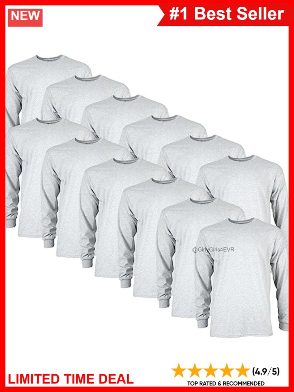 Gildan Ultra Cotton Long Sleeve Crew Neck Classic Fit T-Shirt Multipack